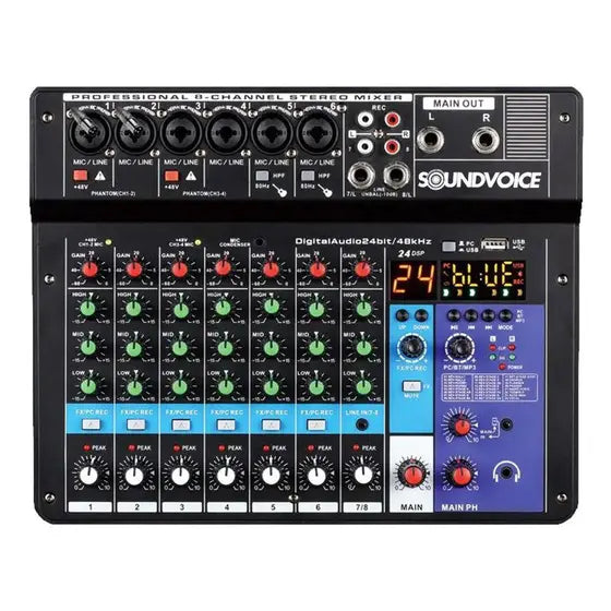 Mesa de Som 8 Canais Compacta Soundvoice MC8BT