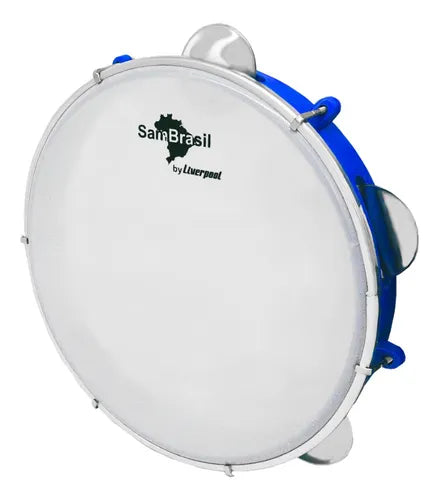 Pandeiro 10 Polegadas Standard Azul Pele Branca Sambrasil