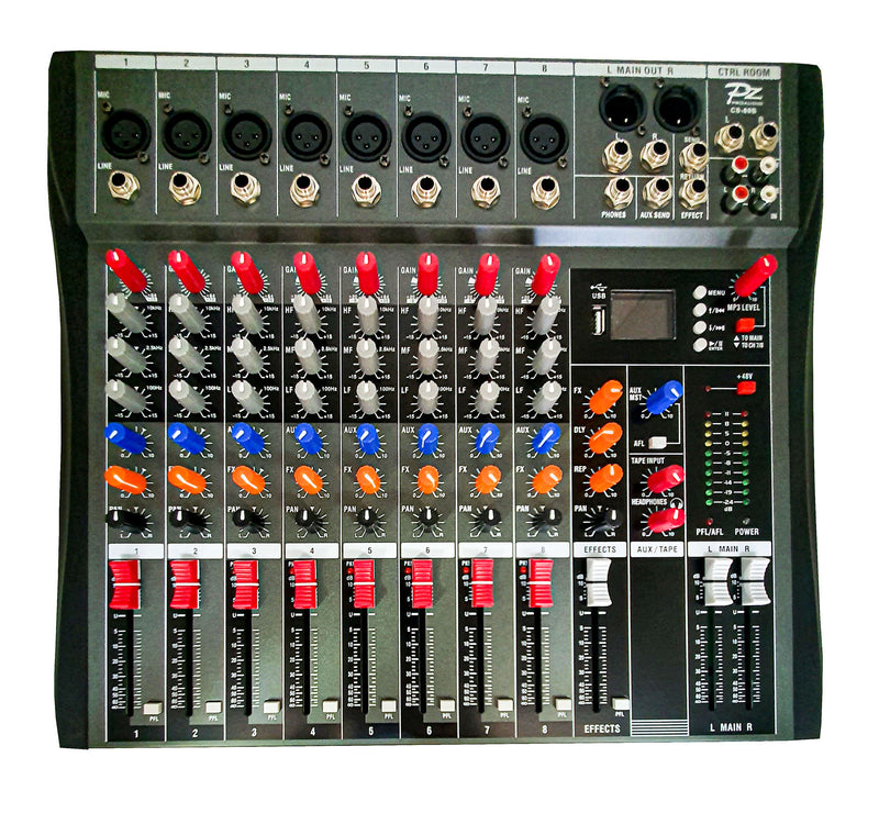Mesa de som PZ 8 canais CS80B USB MP3 e Efeitos