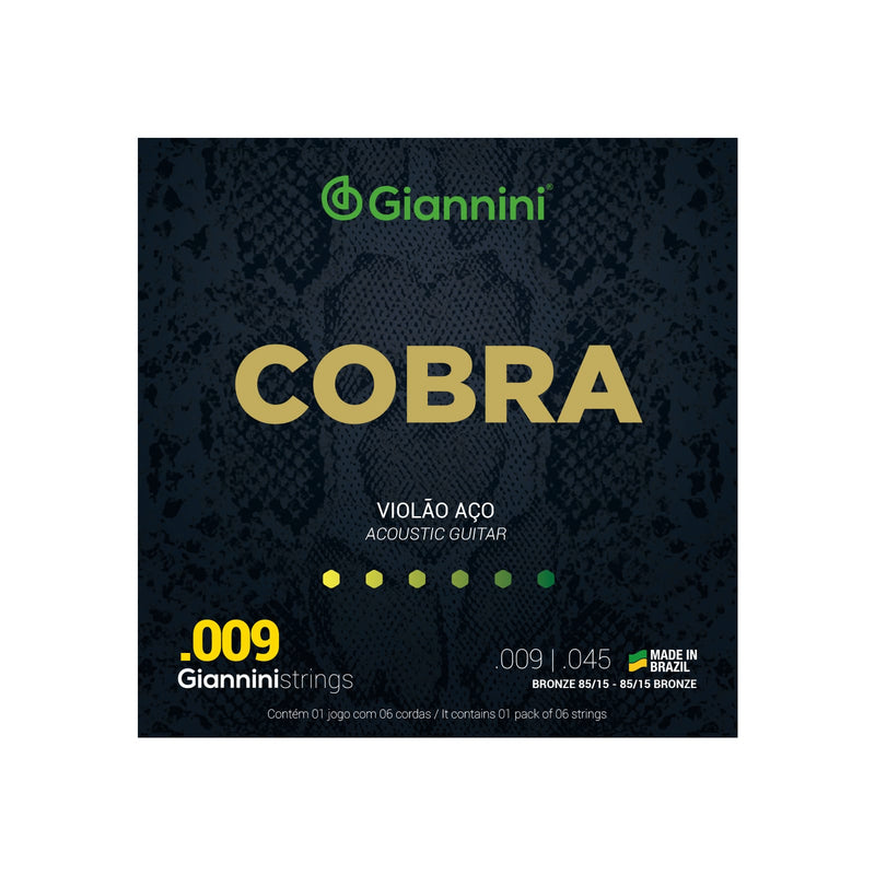 Encordoamento Violão Aço 009 Giannini Cobra Bronze 85/15