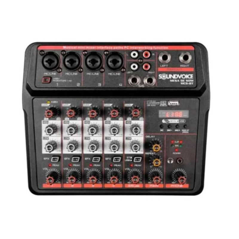 Mesa de Som 6 Canais Compacta Soundvoice MC6BT