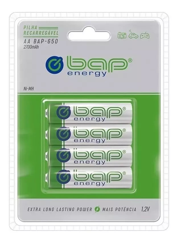 Pilha Recarregável AA 1.2v 2700mah Com 4 Unidades Bap-650