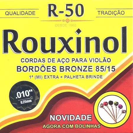 Encordoamento de Violão 010 Rouxinol R50 Mi extra e Palheta