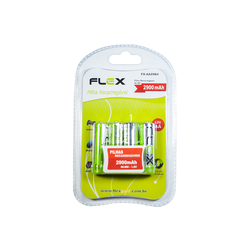 Pilha Recarregável AA 1.2v 2900mah Com 4 Unidades Flex