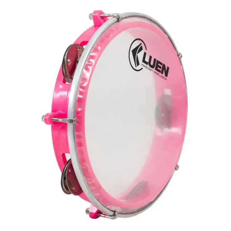 Pandeiro 8 Abs Luen Junior Rosa Platinela Inox Pele Cristal