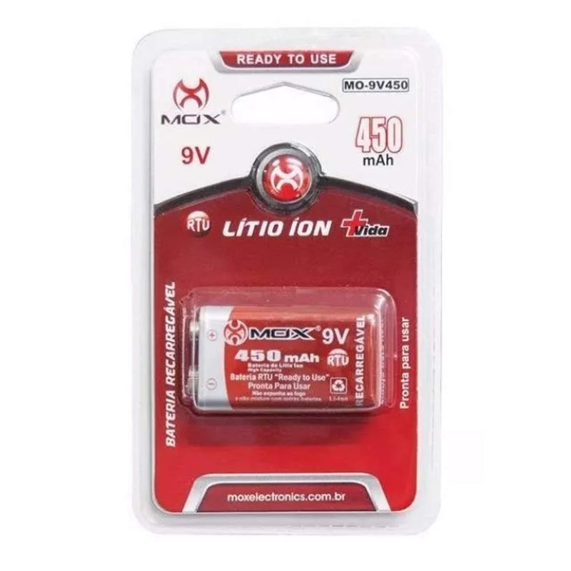 Bateria 9V Recarregável MOX MO-9V450-RTU