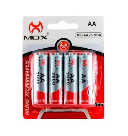 Pilha Recarregável AA 1.2v 2600mah Com 4 Unidades Mox