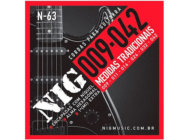 Encordoamento de Guitarra NIG N63 009 + Mi extra e Palheta