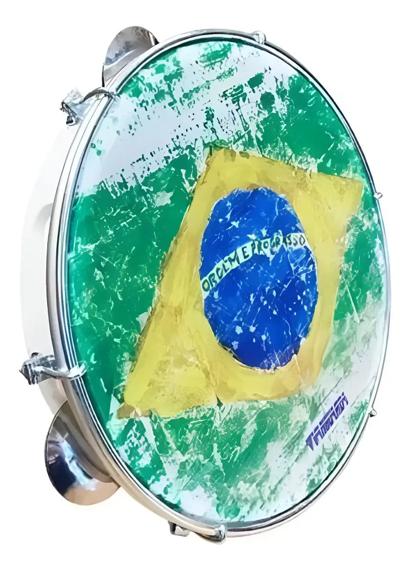 Pandeiro Vanguard ABS 10 Branco Pele Leitosa Bandeira Rajada