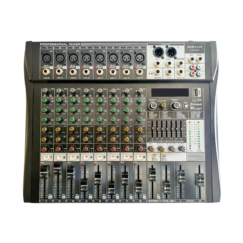 Mesa de som 8 canais Devox CX8-PRO Bluetooth/USB