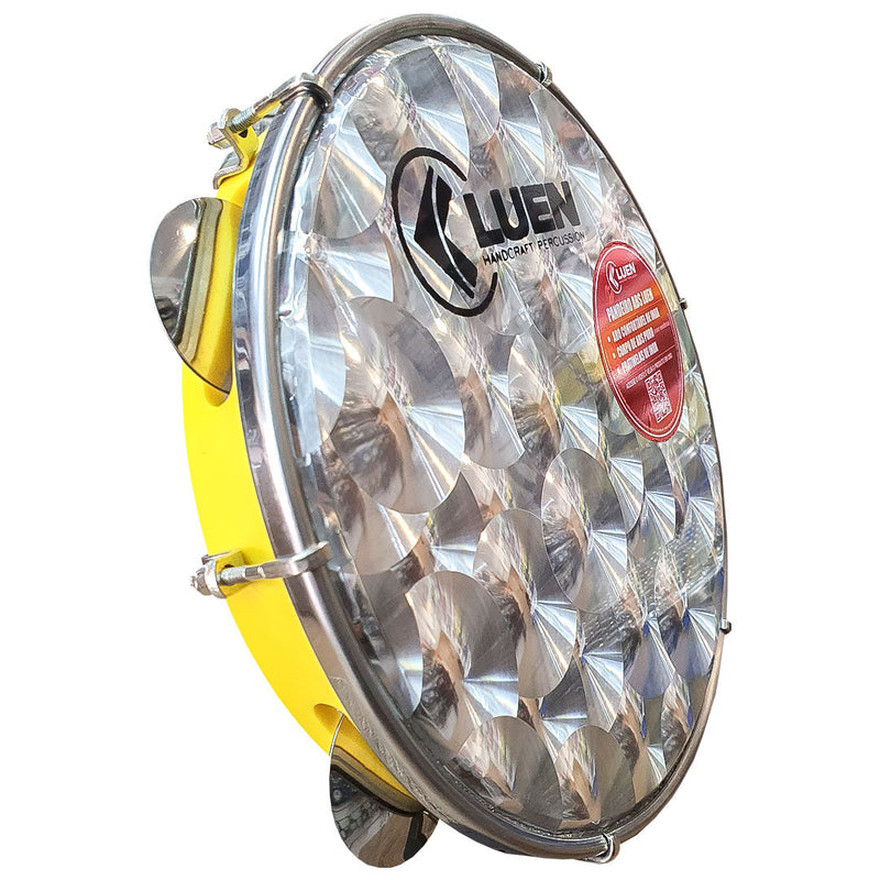 Pandeiro Luen ABS 10 Polegadas Pele Holográfica Coil Amarelo