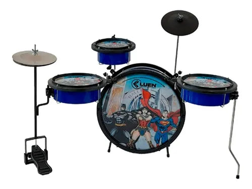 Bateria Infantil Luen Liga Da Justiça Azul Com Banco