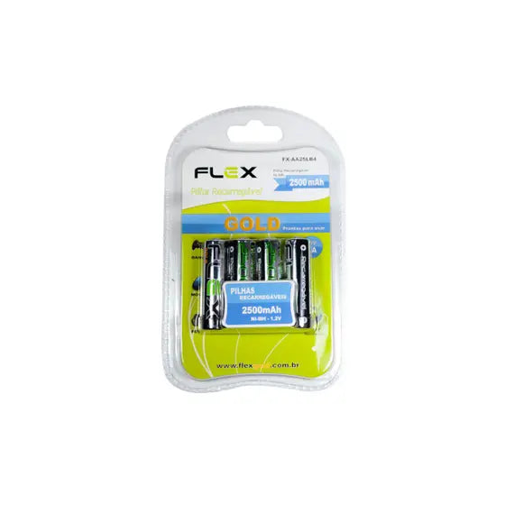 Pilha Recarregável AA 1.2v 2500mah Com 4 Unidades Flex