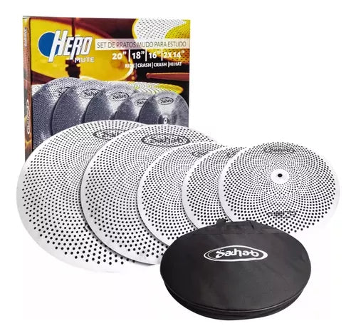 Kit de Pratos Mudo Estudo Hero mute Aço Escovado 14/16/18/20