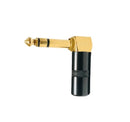 Conector Plug P10 Stereo 90 Graus Preto com Dourado