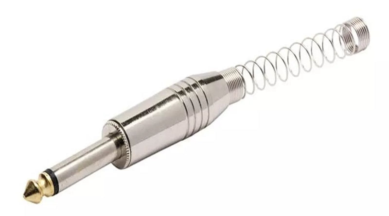 Conector Plug P10 Mono de Metal Com Mola Ponta Dourada MXT