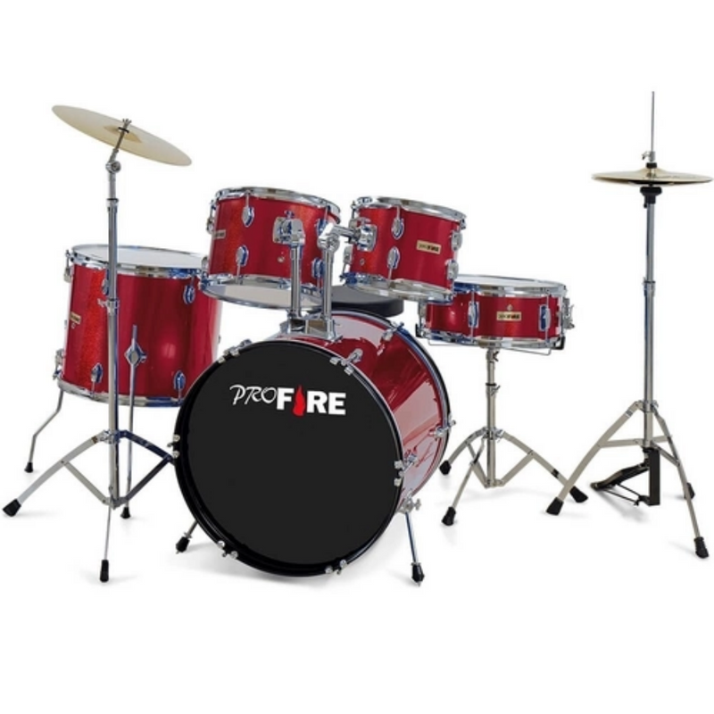 Bateria Acústica Pro Fire 20 Vermelha Ferragem Preta