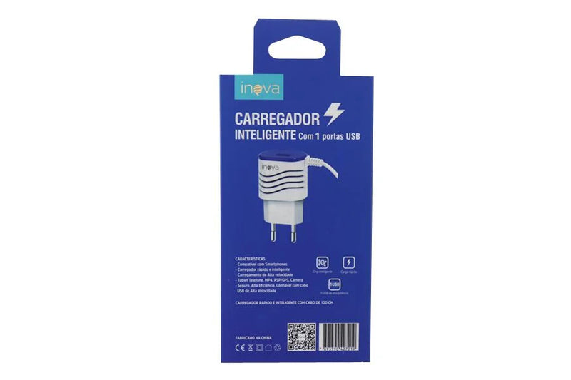 Carregador Rápido Inova 3.1A - V8 -CAR-9012 -1 Entradas Usb-Com Cabo Embutido